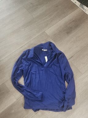 Madewell Deep Blue V-Neck Long Sleeve Top